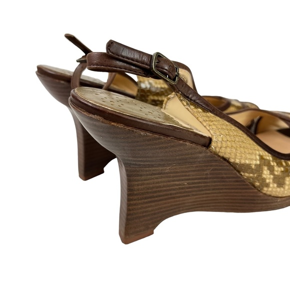 COLE HAAN Genuine Leather Reptile Snakeskin Wedge Slingback Peep Toe Shoes sz 9 - Picture 12 of 16